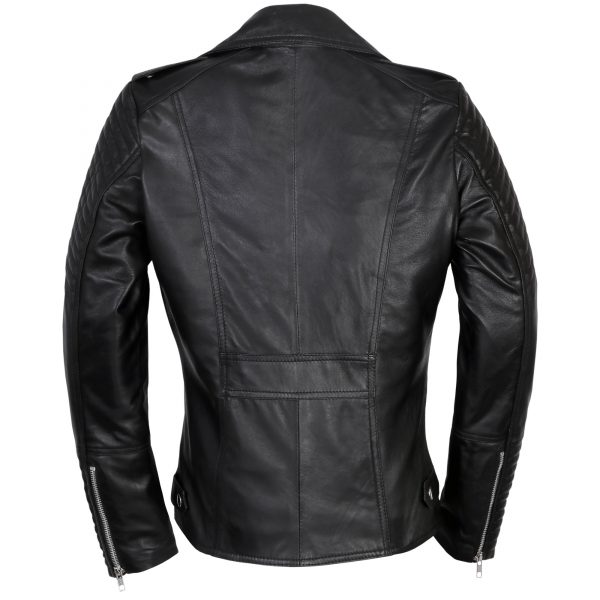 Womens Leather Jacket With Quilted Shoulder Black