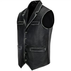 RKsports LACE Motorcycle Biker Clasp Full Leather Vest Waistcoat Black Tassel Cowhide 