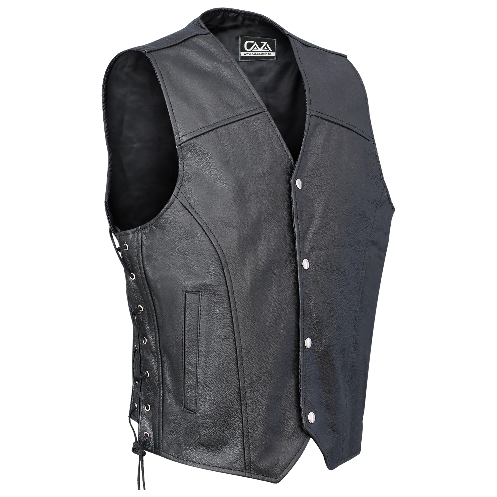 Womens Bikers Waistcoat Genuine Leather Black Vest With Side Lacing 