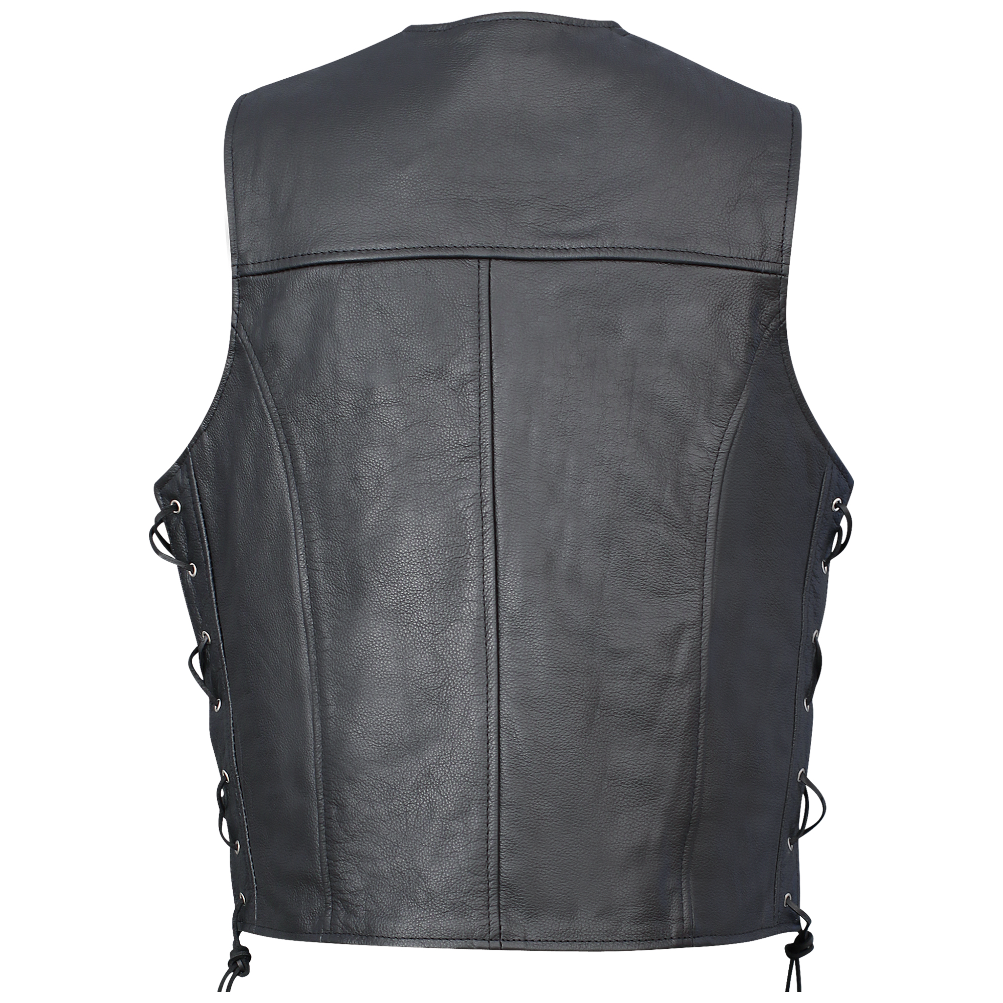 Black Leather Motorcycle Biker Vest with Side Laces | Eagle - Caza 