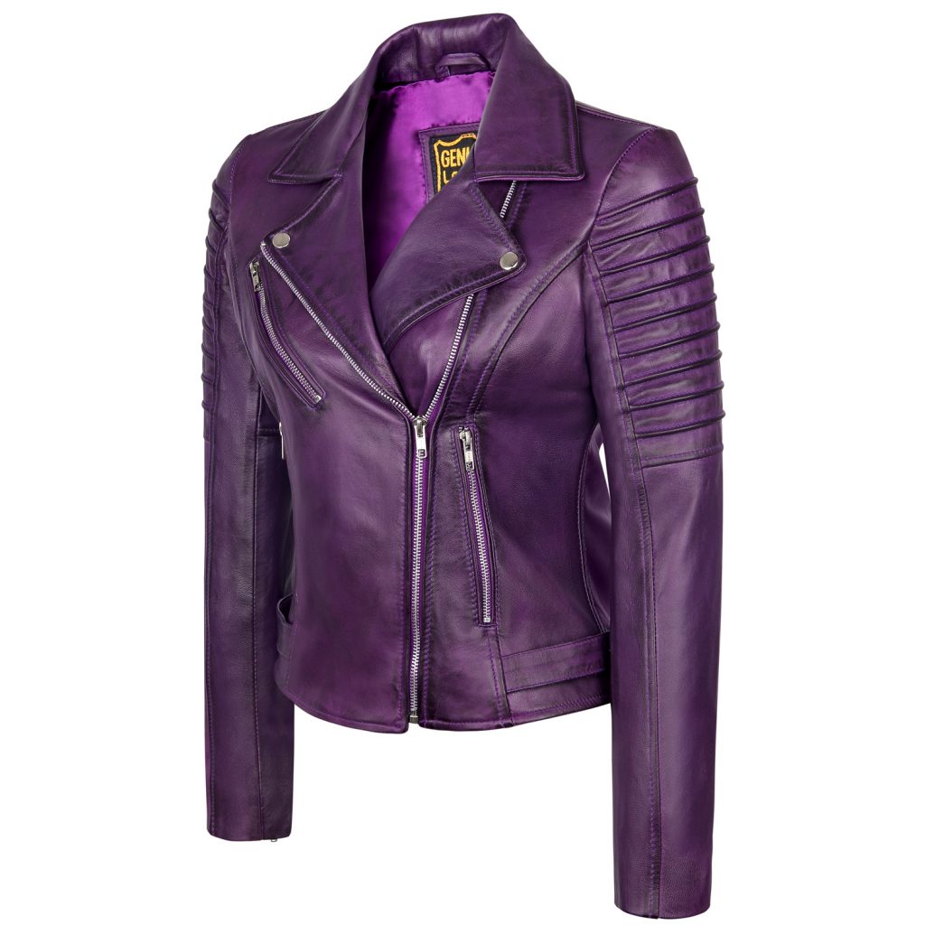 Womens Purple Leather Jacket CAZA