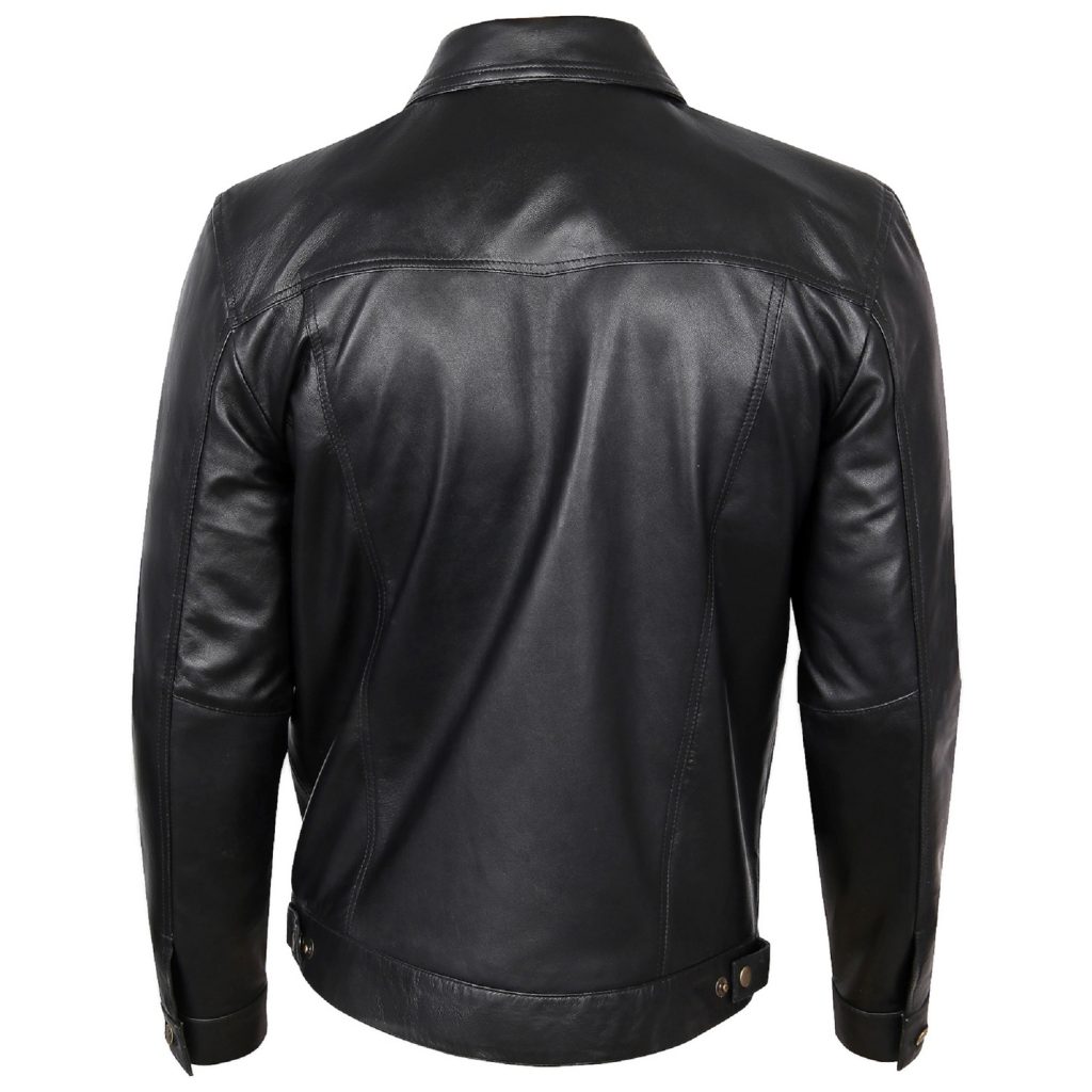 Black Leather Trucker Jacket Western Style - Caza Leather