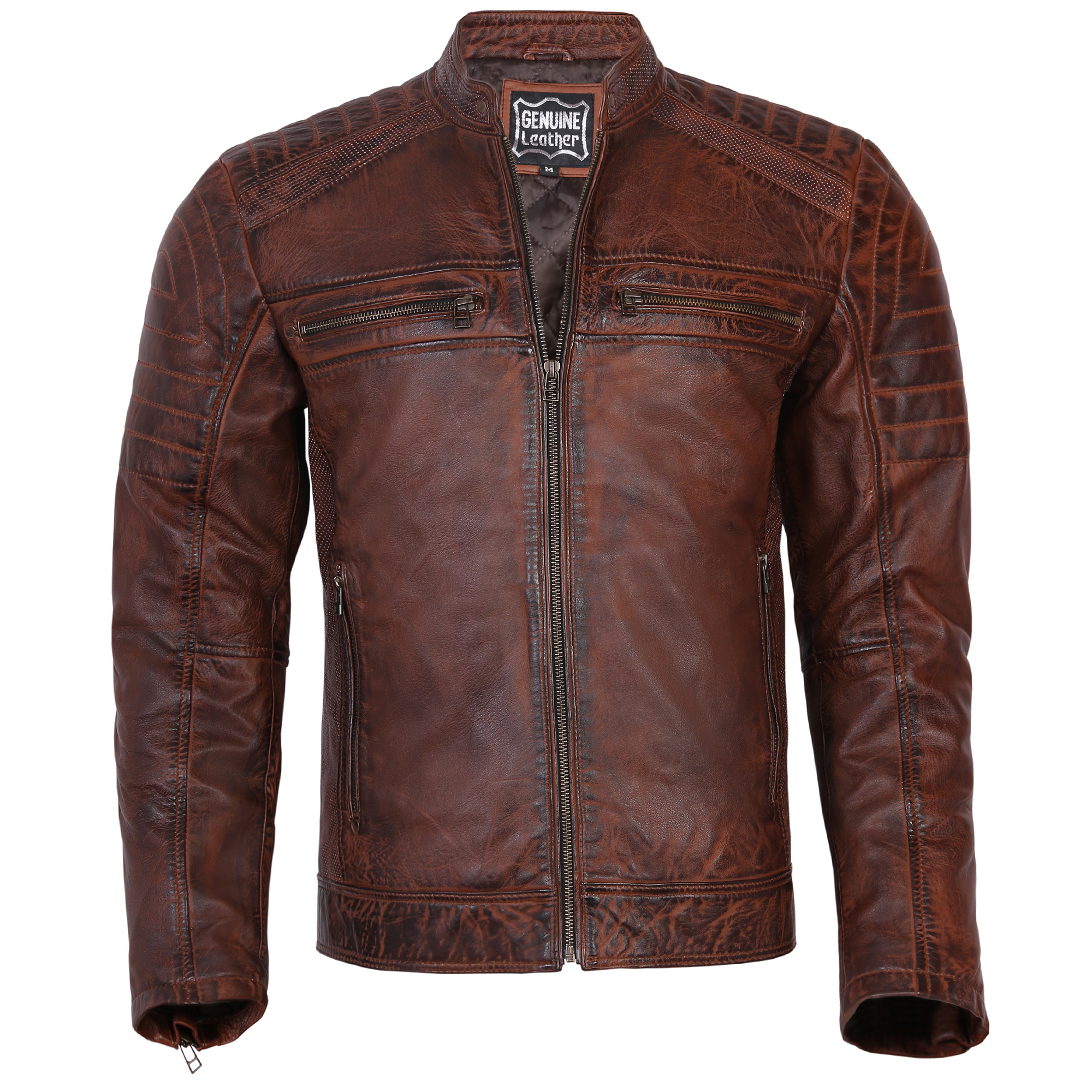 3XL for 50 inches Mens, Cafe Racer Vintage Cafe Racer Jacket Brown Riding Motorcycle Biker Leather 