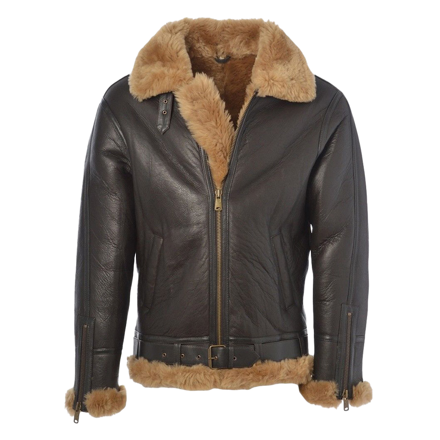 Shearling Leather Jacket Men's Real Shearling Sheepskin Leather Bomber Jacket - Aviator B3 Style Flying Jacket In Cream Color Bomber Jacket Men Leather