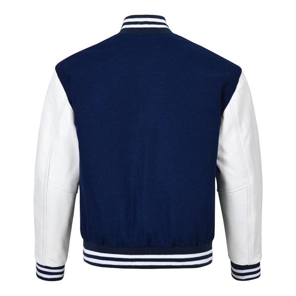 Letterman Jacket in Nave Blue with White leather Sleeves
