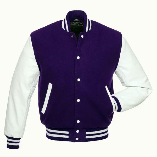 Letterman Jacket in Nave Blue with White leather Sleeves